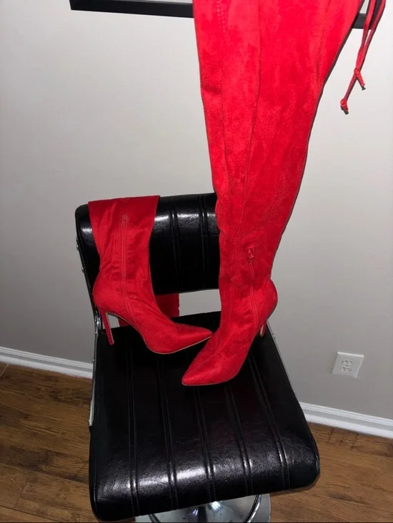 Red Suede Over-the-Knee Stiletto Boots - Picture 1 of 1